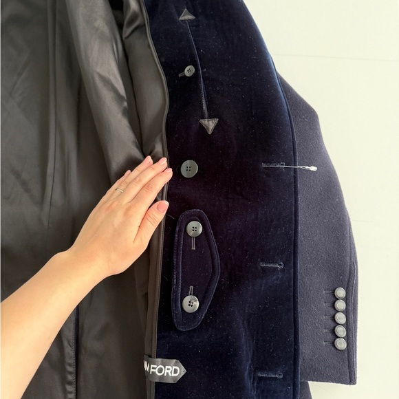 Tom Ford Mens Wool Felt Officer Pea Coat Jacket Navy IT 52 US 42 L Velour Collar - Picture 11 of 16